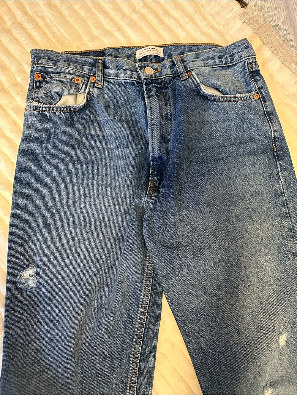 Zara Blue Jeans with Faux Fur Cuff - Picture 7 of 11